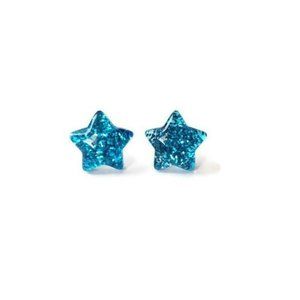 Glitter Blue Star Earrings